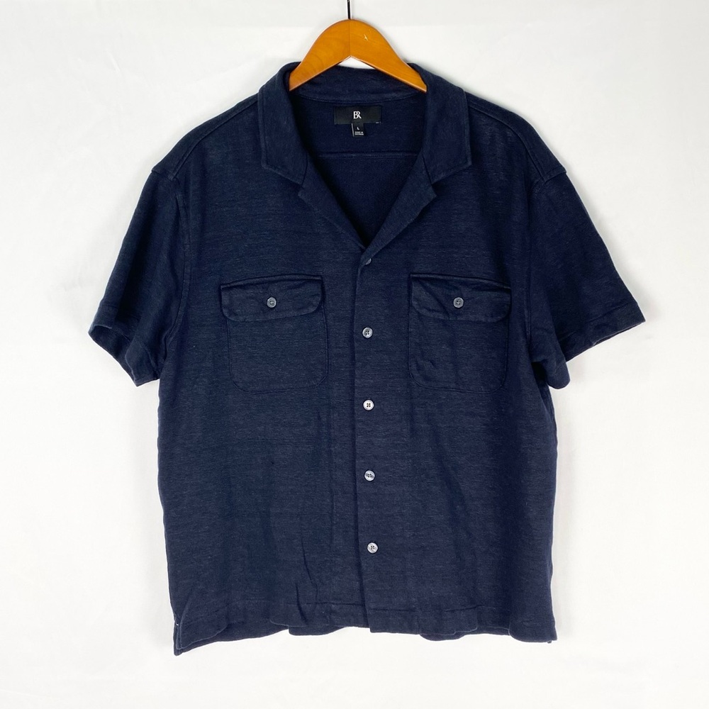 Banana Republic Linen French Terry Resort Shirt Navy Size Large